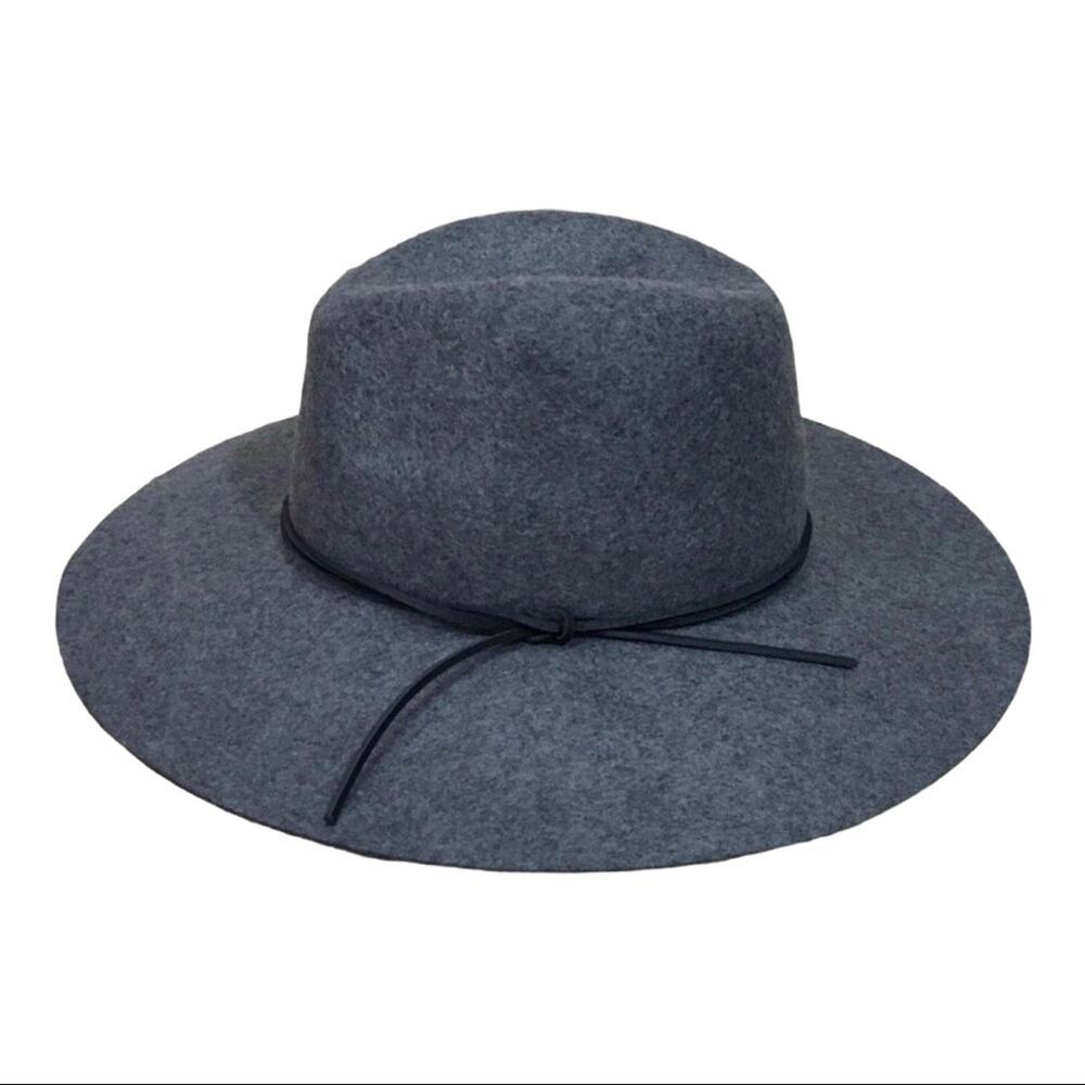 NWT PHENIX Wide Brim Wool & Leather Fedora - Gray - One Size